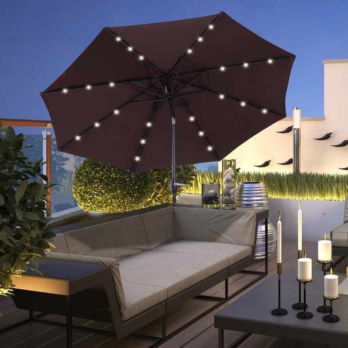 Solar LED Umbrella Parasol - 24 Brown/Coffee Lights for Outdoor Ambiance - Ideal for Patio, Backyard Nighttime Events