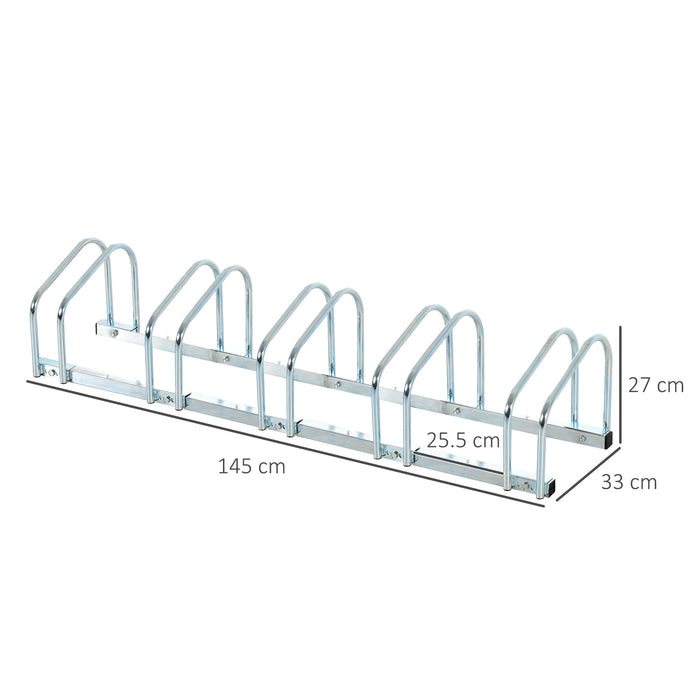 Bike Floor Rack for 5 Bicycles - Sturdy Silver Parking Stand - Space-Saving Storage Solution for Cyclists