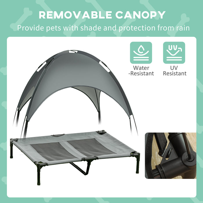 Elevated Pet Bed with UV Canopy - Waterproof & Breathable Raised Dog Cot, Grey, 92x76x90cm - Ideal for Small & Medium Dogs, Outdoor Comfort
