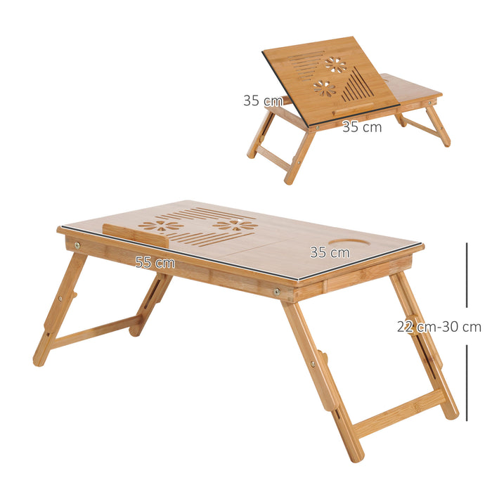 Portable Bamboo Laptop Desk - Foldable Design with Built-In Drawer - Ideal for Home Office and Travel Convenience