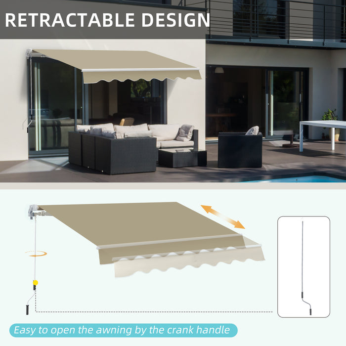 Manual Retractable Awning 2.5x2m - Beige Shade Cover with White Frame - Ideal Sun Protection for Patio & Decking Areas