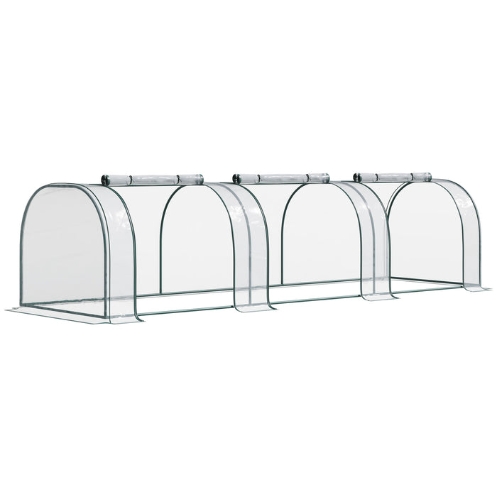 Steel Frame Portable Greenhouse - 350x100x80cm PVC Tunnel with Zipper Doors, Dark Green/Transparent - Ideal for Protecting Plants & Extending Growing Seasons