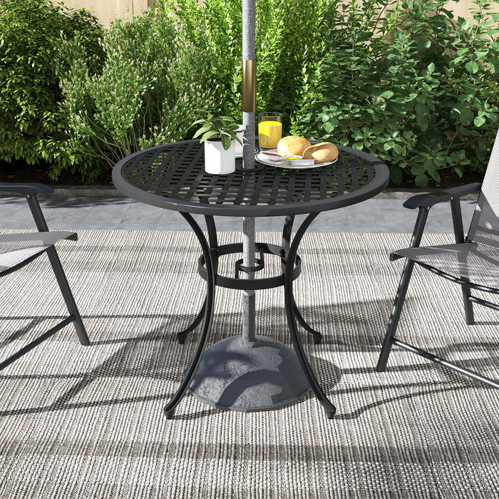 Cast Aluminium Bistro Table - 85cm Round Garden Table with Umbrella Hole, Patio Furniture - Ideal for Balcony & Poolside Settings, Black Finish