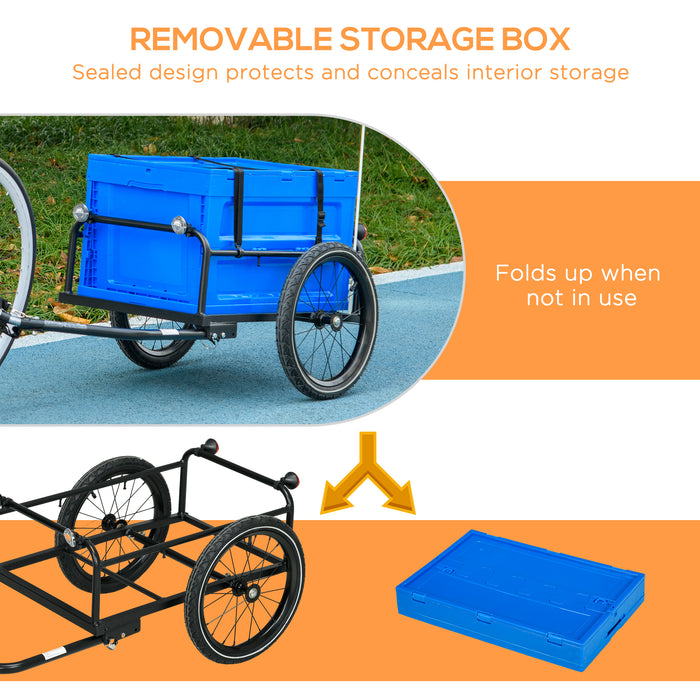 Bike Trailer with 65L Cargo Box - Sturdy Steel Bicycle Carrier, Foldable Design, 40KG Capacity - Ideal for Hauling Gear and Groceries