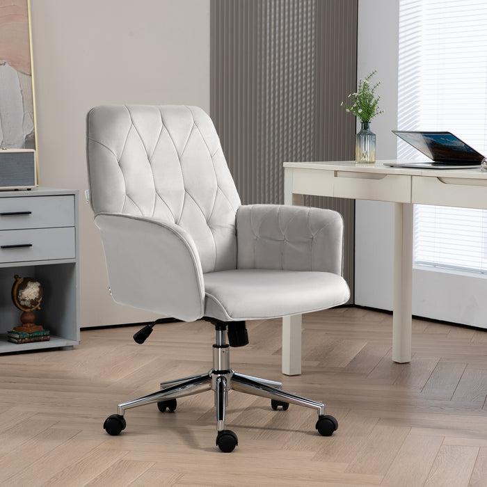 Modern Linen Swivel Computer Chair with Adjustable Armrest - Light Grey, Ergonomic Office Seating Solution - Ideal for Comfortable and Efficient Workspaces