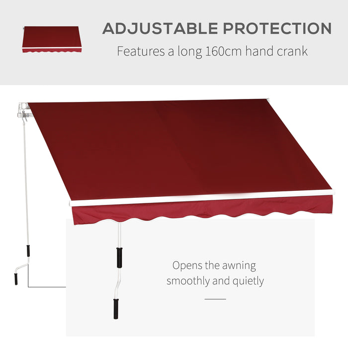 Manual Retractable Sun Shade Awning - 2.5x2m Outdoor Deck Canopy Shelter in Dark Red - Ideal for Garden Patio and Entertaining Spaces