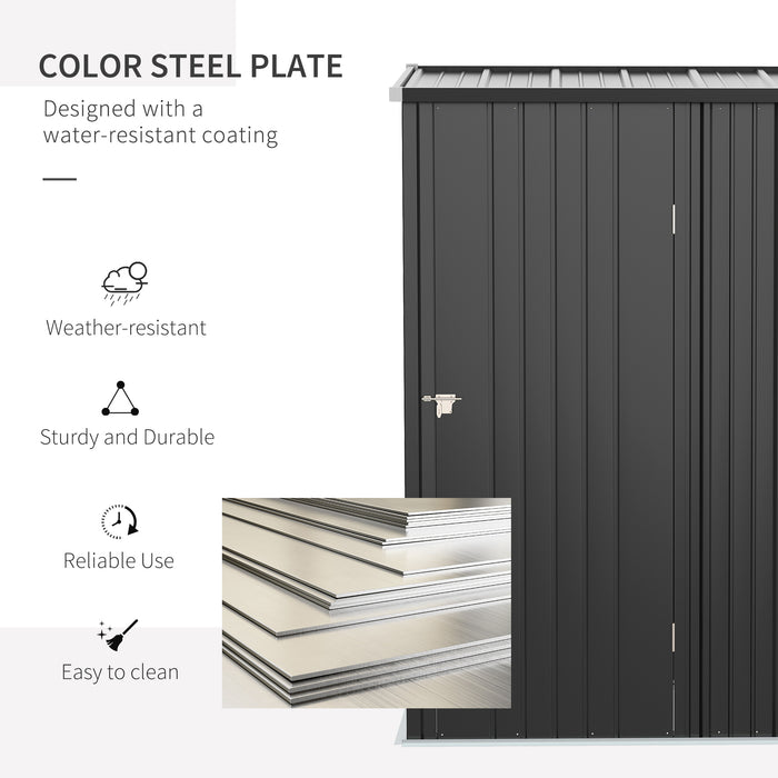 Outdoor Metal Storage Shed 5.3ft x 3.1ft - Charcoal Grey Garden Unit with Single Door - Ideal for Patio, Lawn, and Backyard Organization