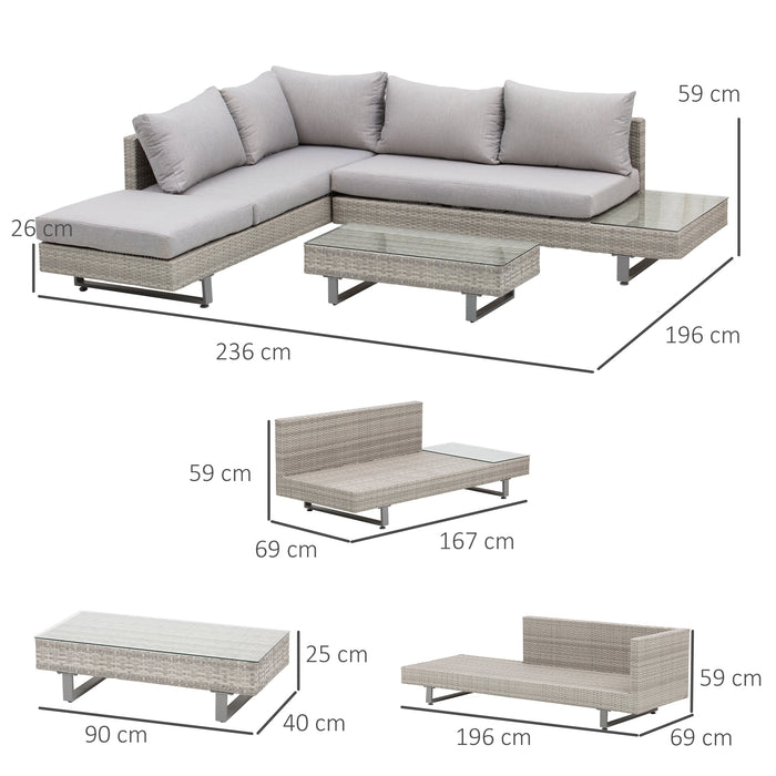 5-Seater Rattan Corner Sofa Set - Wicker Conservatory Furniture with Chaise Lounge, Coffee & Side Table, Cushions - Outdoor Patio Ensemble for Family & Entertaining