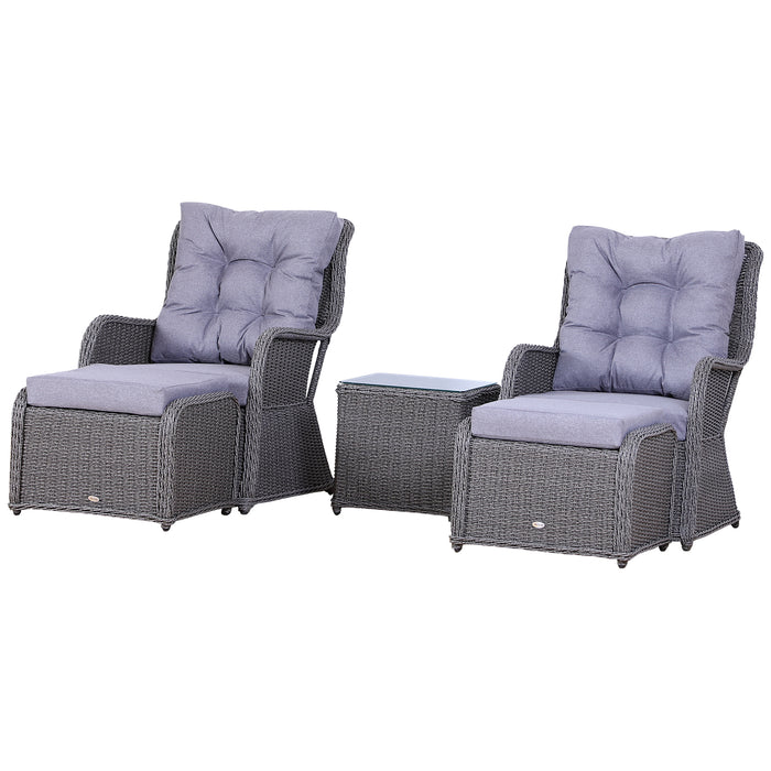 Deluxe 2-Person Rattan Sofa Set with Stool and Table - Grey Wicker Weave Patio Furniture, Aluminium Frame - Ideal for Garden and Outdoor Lounging