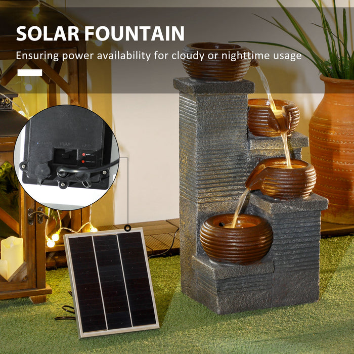 Solar Cascade Fountain with Pump - 4-Tier LED-Lit Water Feature for Gardens - Eco-Friendly Indoor/Outdoor Waterfall Decor, 58cm Tall