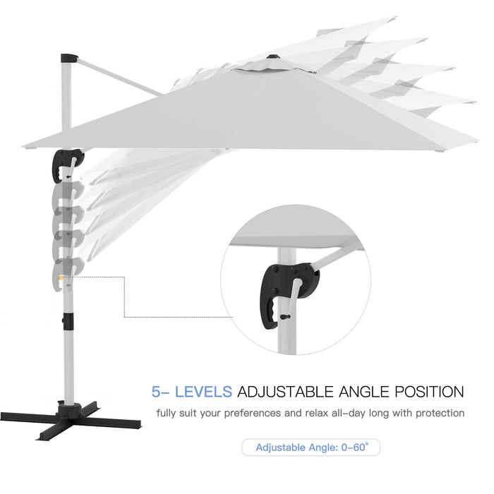 Deluxe Square Cantilever Parasol with Sturdy Cross Base - 3x3m, Crank Handle, Tilting Design, 360° Rotatable with Aluminium Frame - Ideal for Sun Protection in Gardens & Patio Areas