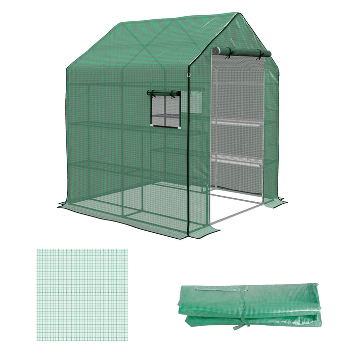 Walk-in Greenhouse PE Replacement Cover with Roll-Up Door - 140 x 143 x 190cm, Green with Windows - Ideal for Plant Protection & Extended Growing Season