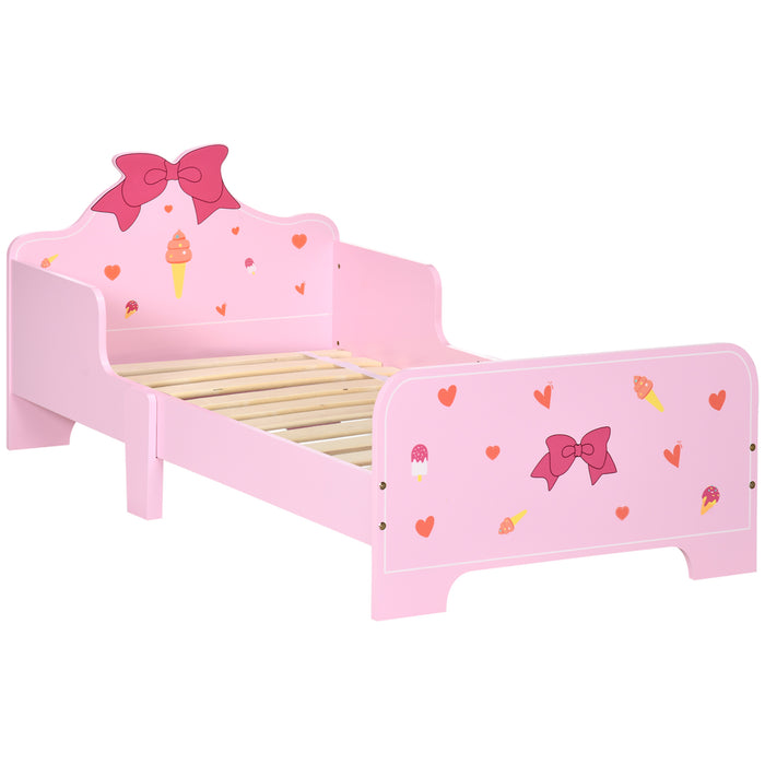 Princess-Themed Toddler Bed with Safety Rails - Adorable Pattern Design, Sturdy Kids Bedroom Furniture - Ideal for Ages 3-6, Charming Pink Color, 143x74x59 cm