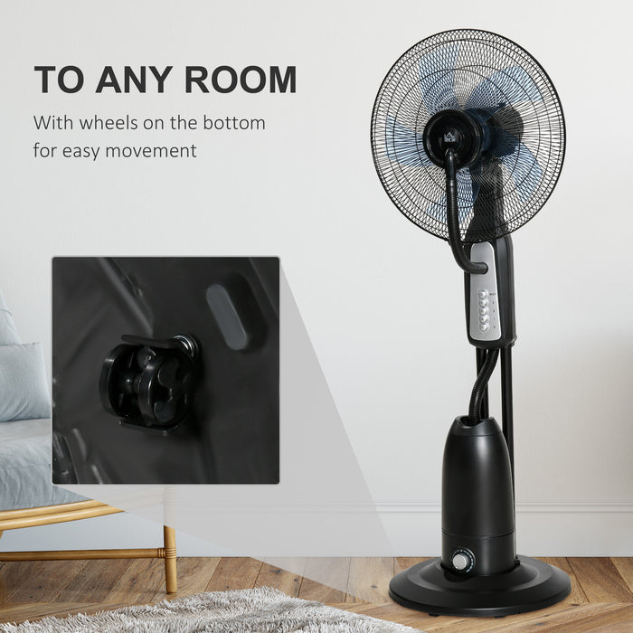 Pedestal Humidifying Misting Fan - 3-Speed, 2.8L Water Tank, Black - Ideal for Cooling and Air-Moistening in Dry Climates