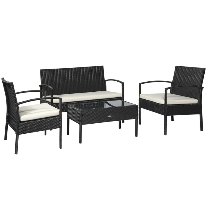 4-Seater Rattan Garden Furniture Set - Black & Cream Wicker Weave Patio Bistro with Table & Chairs - Ideal for Outdoor Entertaining and Conservatory Spaces