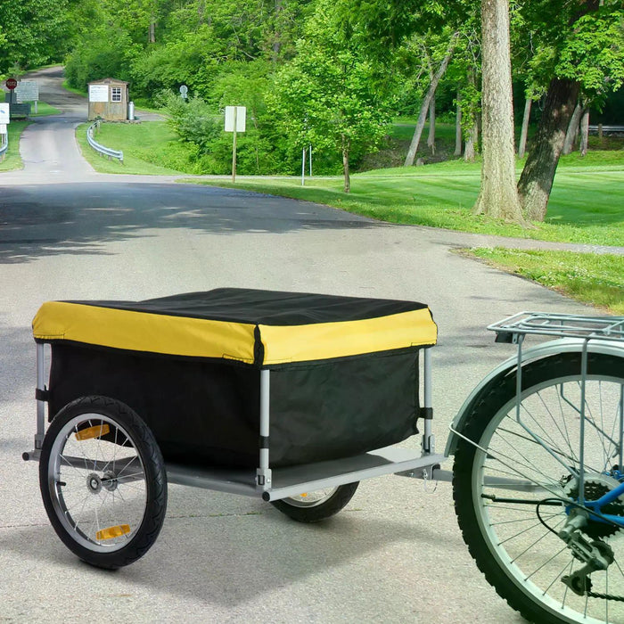 Steel Frame Bike Cargo Trailer - Sturdy Storage Cart and Luggage Trailer with Hitch, Yellow - Ideal for Transporting Goods and Outdoor Adventures