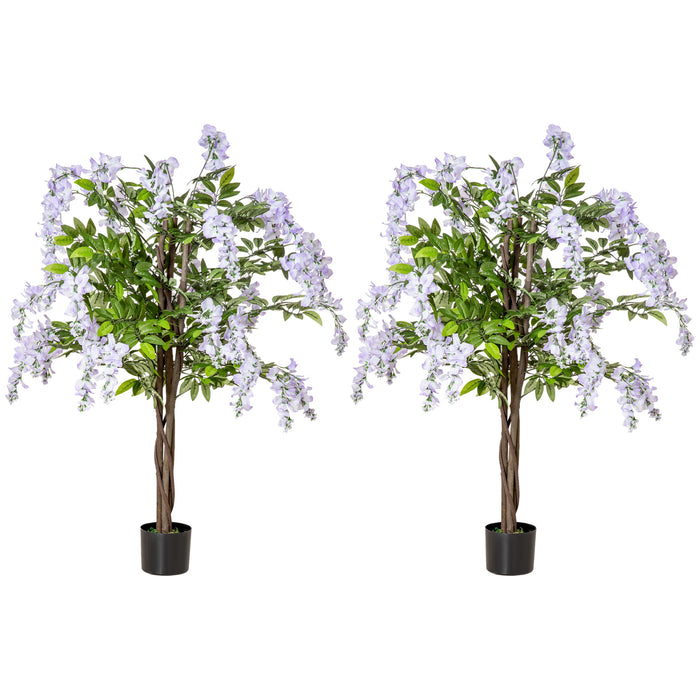 Artificial Wisteria Floral Plants in Pots - Set of 2 Lifelike Fake Greenery, 100cm Tall - Enhances Indoor & Outdoor Home Decor