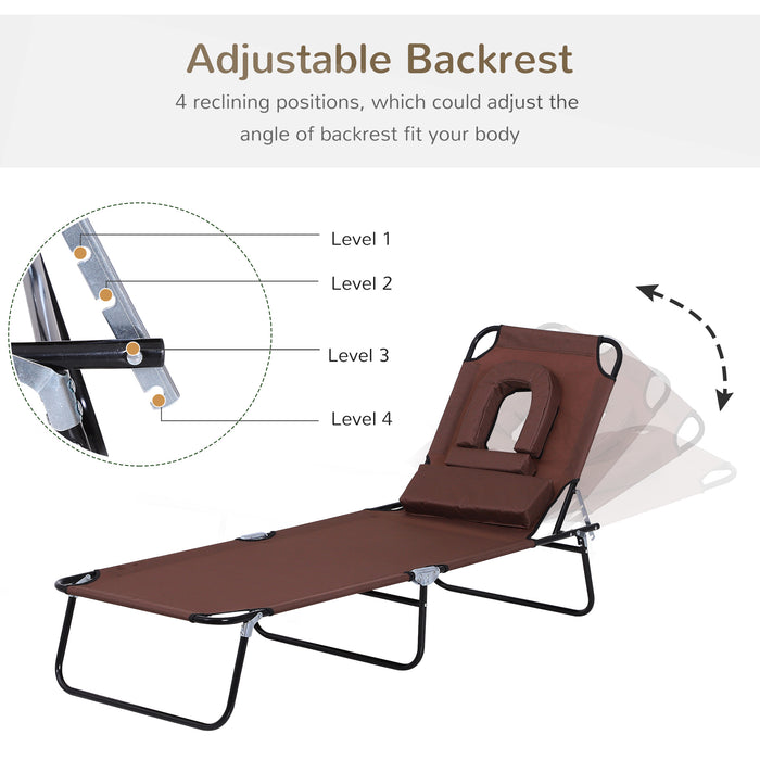 Foldable Sun Lounger with Pillow and Reading Hole - Reclining Garden Beach Chair, Adjustable - Perfect for Outdoor Comfort and Relaxation