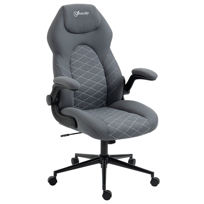 Ergonomic Home Office Desk Chair - Computer Chair with Flip-Up Armrests, Swivel Seat, Tilt Function in Dark Grey - Ideal for Comfortable Work From Home Setup