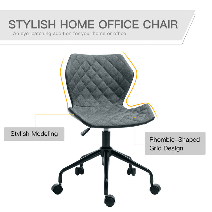 Swivel Home Office Computer Desk Chair - Adjustable Height with Nylon Wheels, Linen Grey Fabric - Comfort Seating for Work or Study