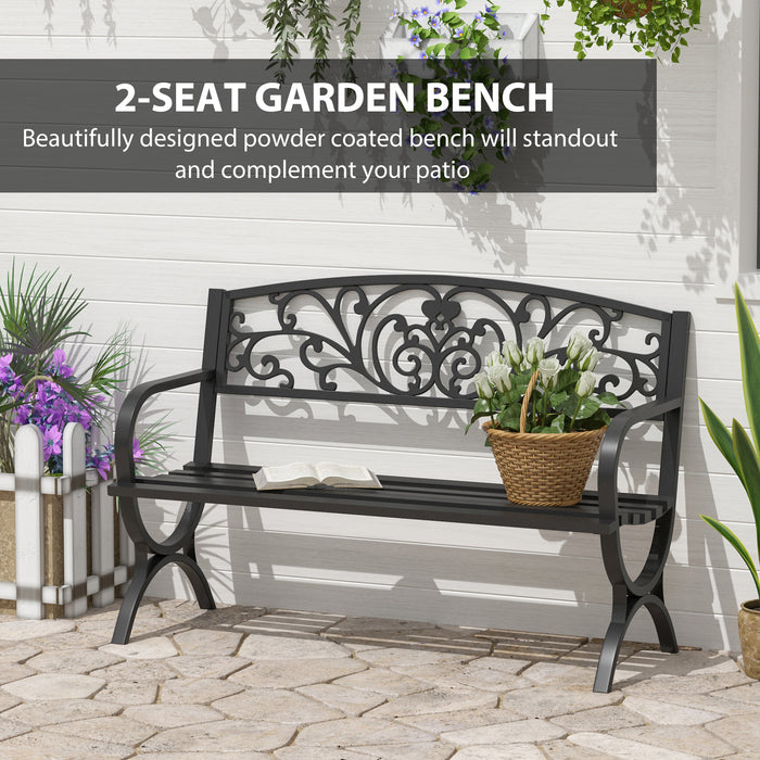 2 Seater Metal Garden Bench - Durable Outdoor Park Porch Patio Loveseat Chair - Ideal Seating for Garden & Romantic Evenings for Couples