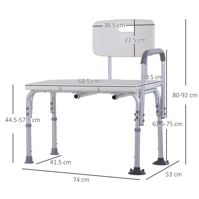 Adjustable Height Bath Bench - Elderly-Friendly Non-Slip Shower Chair with Armrest and Backrest - Ideal for Disabled, 300 lbs Load Capacity, White