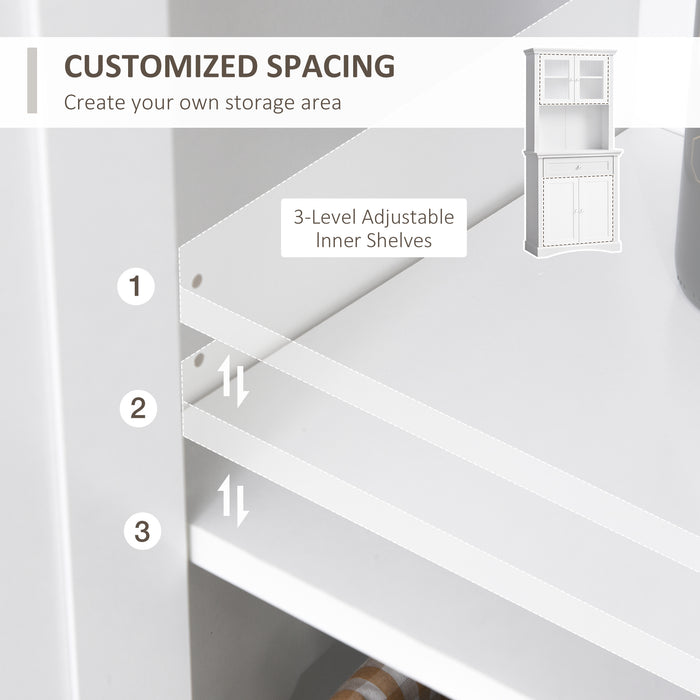 Freestanding Kitchen Cupboard - Glass-Doored Storage Cabinet with Adjustable Shelves and Counter Space - Ideal for Dining Area Organization and Display