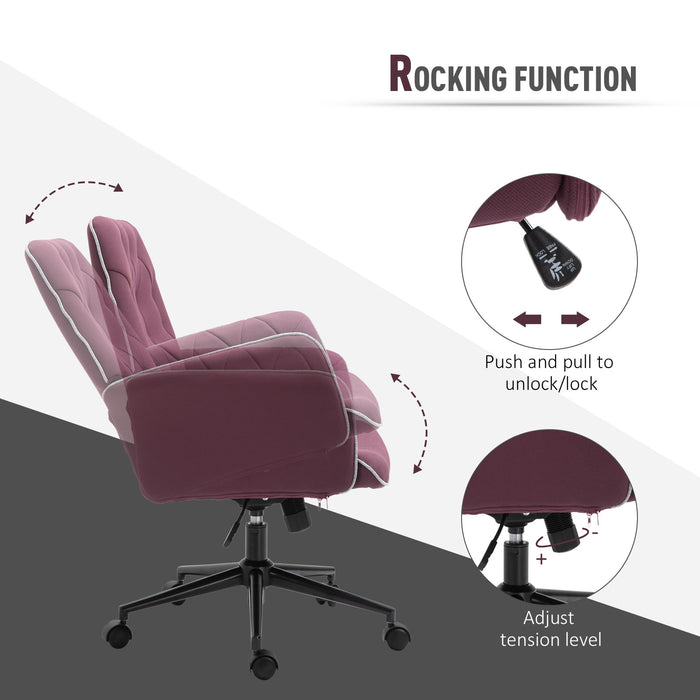 Ergonomic Linen Swivel Chair - Mid-Back Office Computer Chair with Adjustable Seat and Arms, Purple - Ideal for Desk-Centric Professionals