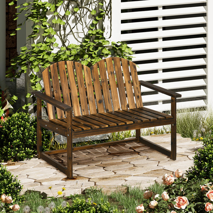 Outdoor Patio Garden Loveseat - Wooden Bench with Slatted Backrest & Smooth Armrests - Comfortable Seating for Two, Ideal for Yard & Lawn with Carbonized Finish