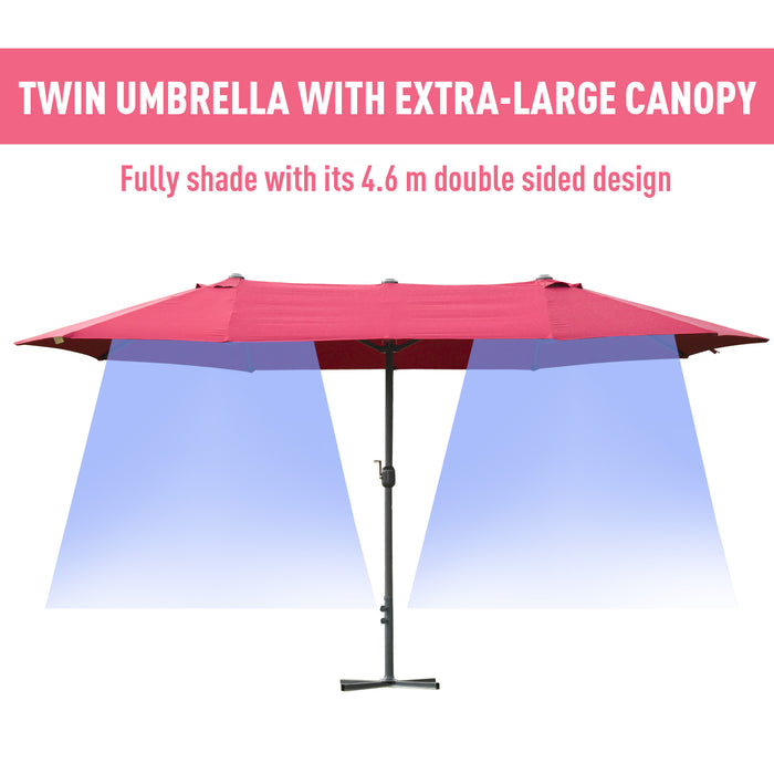 Double-Sided 4.6m Garden Parasol - Patio Sun Shelter and Market Umbrella with Canopy Shade, Wine Red - Perfect for Outdoor Relaxation and UV Protection