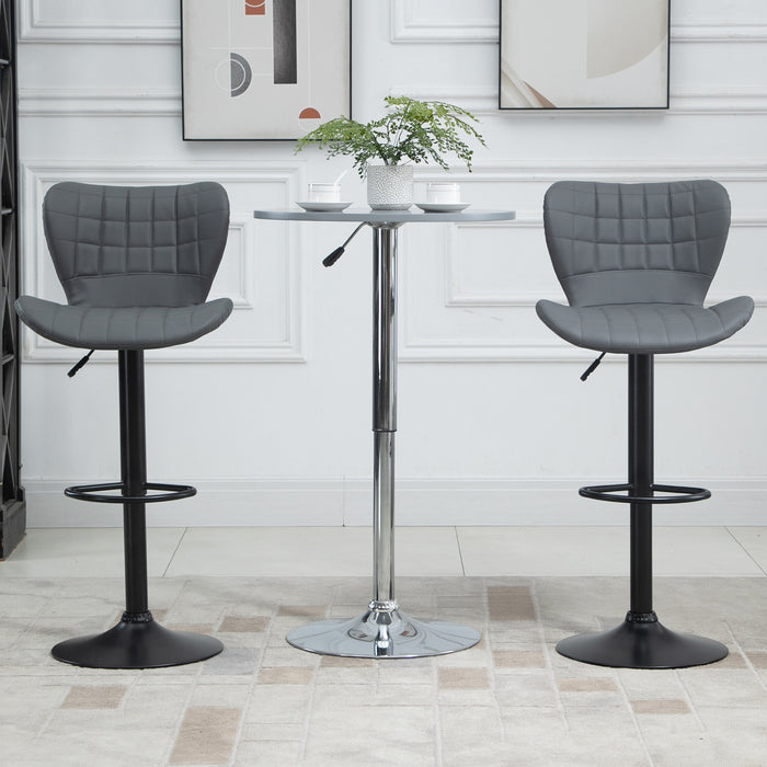 Adjustable Swivel Bar Chairs Set of 2 - Grey PU Leather with Backrest and Footrest - Perfect for Kitchen Counter and Home Bar Comfort