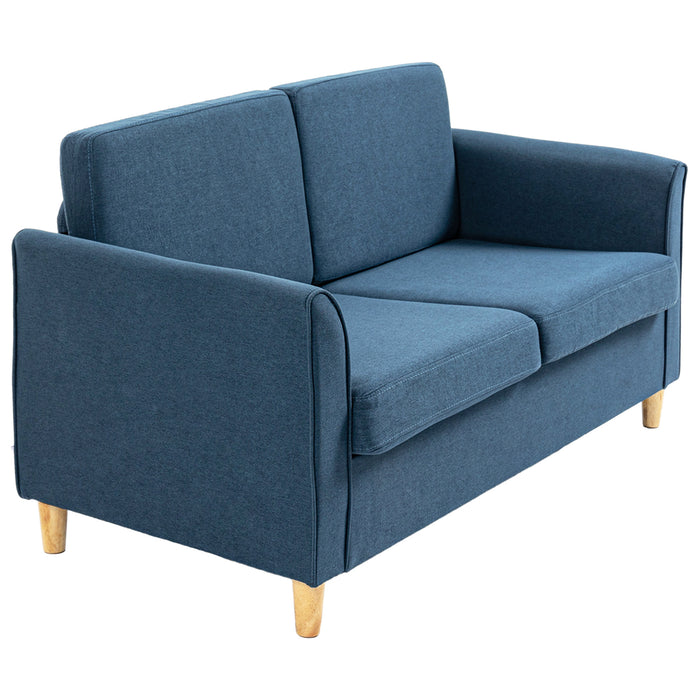 Modern Compact Loveseat - 2-Seater Sofa with Wooden Legs and Armrests in Blue - Ideal for Small Living Spaces