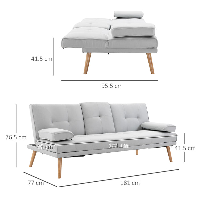 Scandinavian Style 3 Seater Sofa Bed - Recliner with Thick Cushions & Adjustable Split Back - Features Middle Table and Armrest Cup Holder for Convenient Lounging