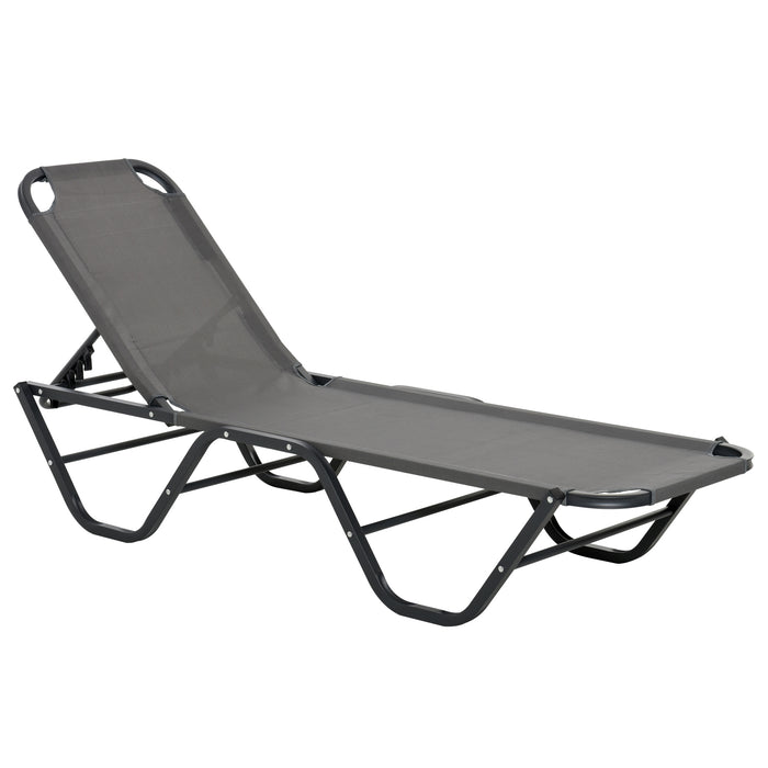 Sun Lounger Recliner - 5-Position Adjustable Backrest, Lightweight Frame for Outdoor Comfort - Ideal for Poolside Relaxation or Sunbathing in Grey