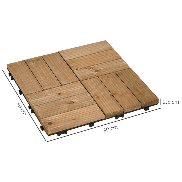 27 Pcs Interlocking Wooden Deck Tiles - Weather-Resistant Outdoor Patio and Balcony Floor Covering, 30x30 cm, 2.5㎡ Coverage - Ideal for Terrace & Hot Tub Areas, Brown Design