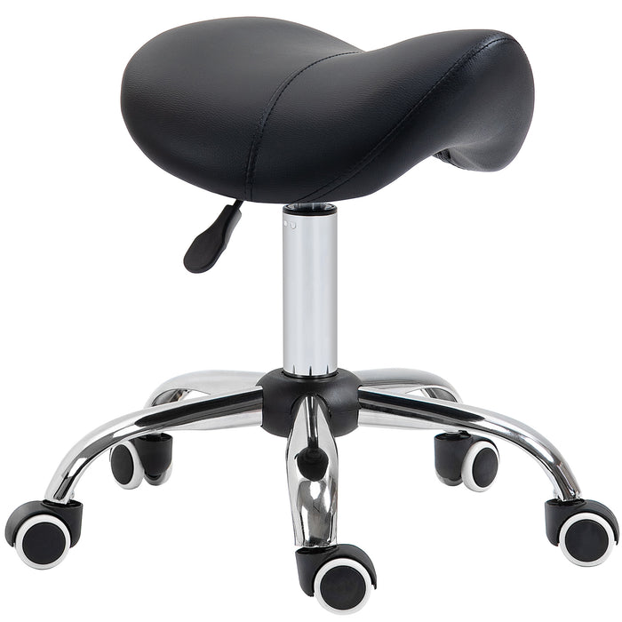 Hydraulic Saddle Stool - 360° Rotating, Height-Adjustable, Faux Leather Salon Spa Chair with Rolling Base - Ideal for Massage Therapists and Beauticians