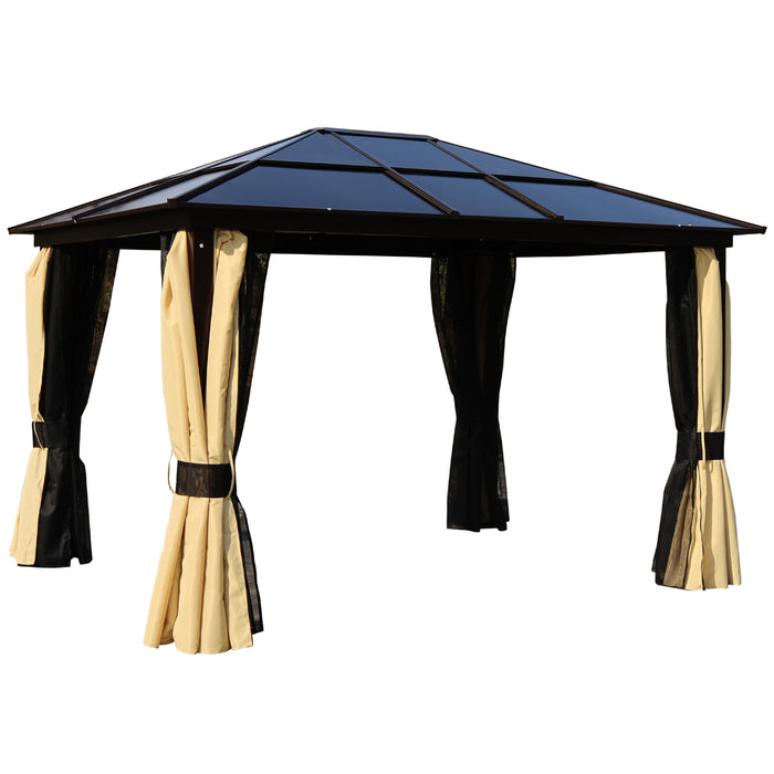 Polycarbonate Hardtop Gazebo 3.6x3m - Aluminium Frame with Solar-Powered LED Lights, Mosquito Netting, and Privacy Curtains - Outdoor Shelter for Patio and Garden Comfort