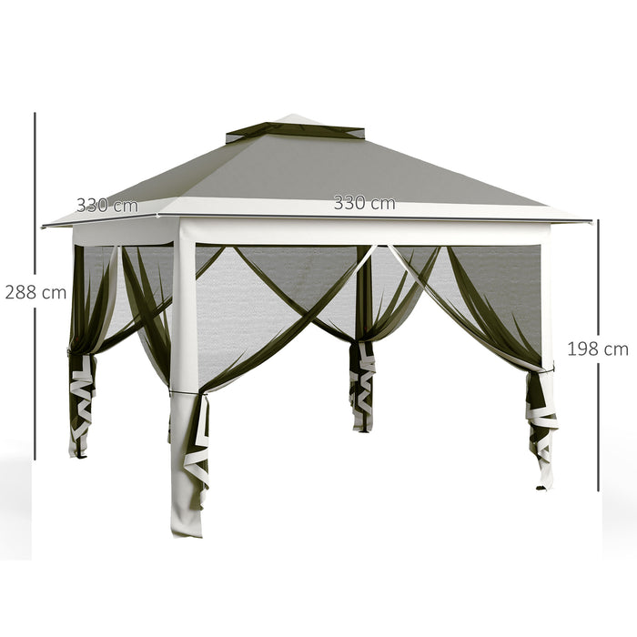 Double-Roof Pop-Up Canopy Tent - Easy Setup with Zipped Mesh Sidewalls & Carrying Bag - Ideal Height-Adjustable Shelter for Patio & Garden Use