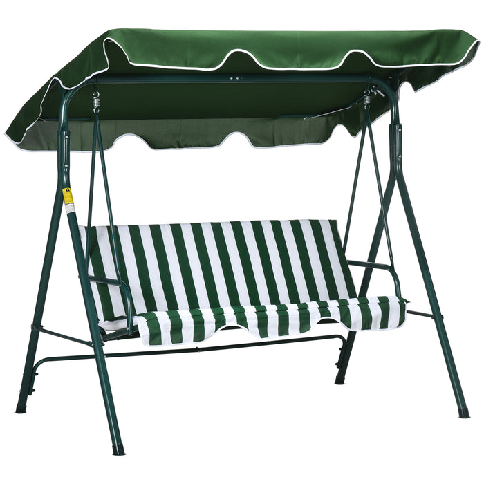 Garden Swing Chair with Adjustable Canopy - 3-Seater, Steel Frame, Padded Comfort, in Lush Green - Perfect Outdoor Lounging for Family and Friends