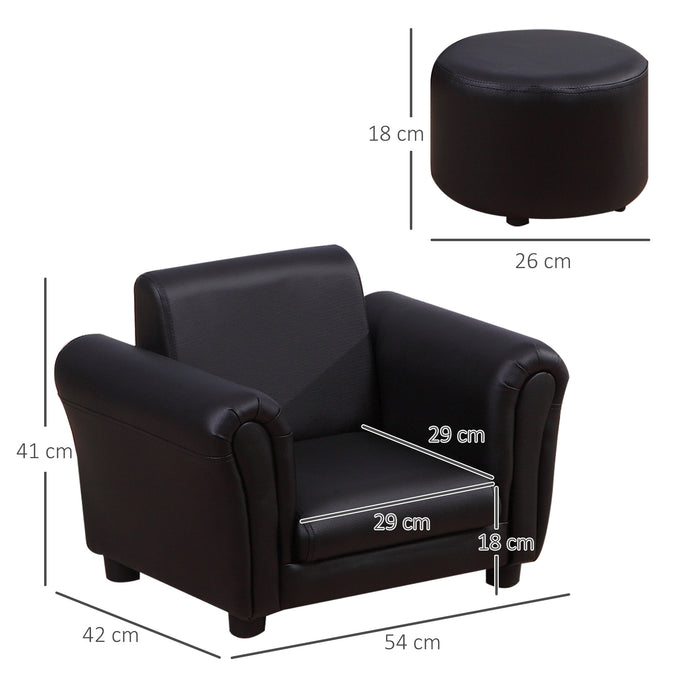Kids Sofa Set with Stool for Toddlers - Comfortable Single Seater in Black, 54x42x41 cm - Ideal Child-Sized Furniture for Playrooms and Bedrooms