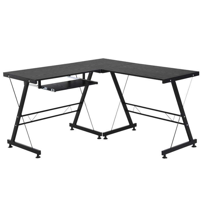 L-Shaped Office Gaming Desk - Sturdy Laminated Computer Workstation with Keyboard Tray - Ideal for Gamers and Home Office Use