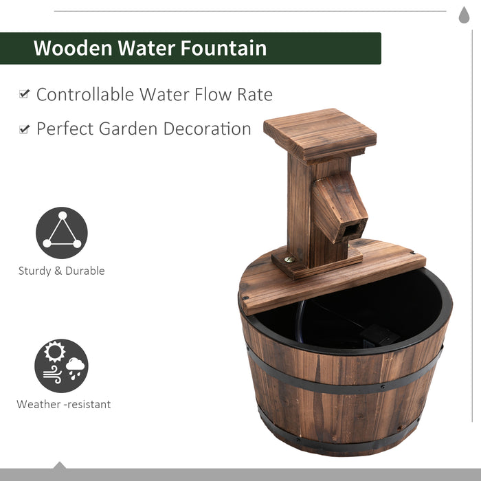 Wood Barrel Electric Pump Water Fountain - Outdoor Patio Water Feature with Rustic Charm - Ideal Garden Decor for Relaxation & Ambiance