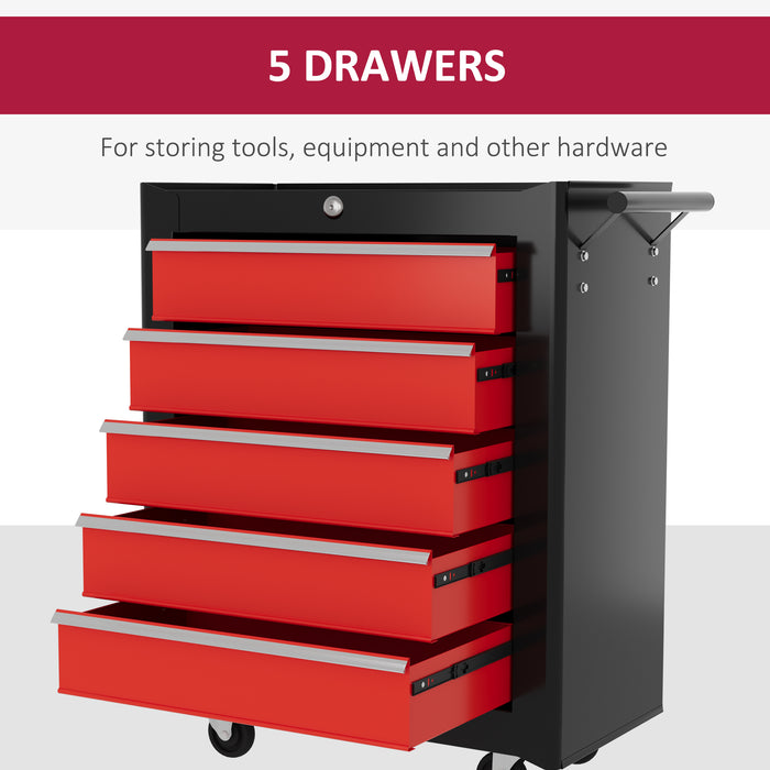 Heavy-Duty 5-Drawer Tool Chest on Casters - Steel Lockable Tool Storage Cabinet with Pull Handle - Secure Organization for Garage and Workshop Enthusiasts