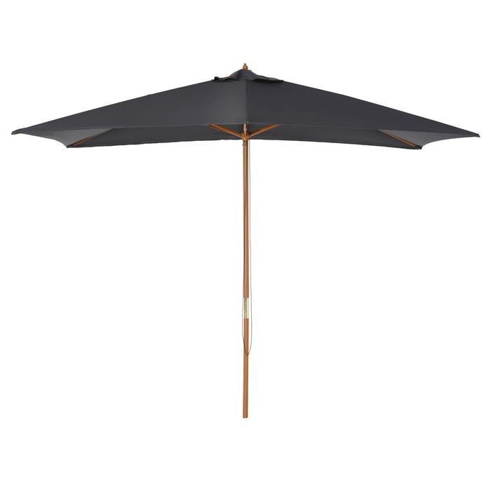 Wooden Garden Parasol - Dark Grey Outdoor Umbrella with Sun Shade Canopy, 2x3m - Ideal for Patio, Deck, and Poolside Relaxation