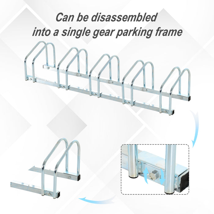 Bike Stand - Sturdy 5-Slot Silver Parking Rack for Floor or Wall Mounting, Secure Bicycle Storage Solution - Ideal for Organizing Garage Space & Protecting Cycles