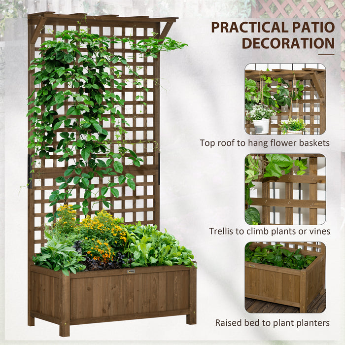 Wooden Raised Garden Bed with Trellis - Dual Planters with Drainage for Vegetables and Flowers - Ideal for Climbing Plants & Outdoor Gardening