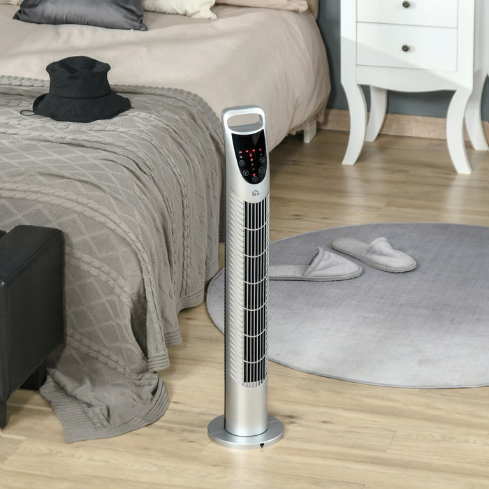 Oscillating 40W Tower Fan with Remote - 3 Speeds & 3 Wind Modes, Timer, Quiet Operation - Ideal for Home Office Bedroom, Sleek Silver Design, 78.5cm Tall