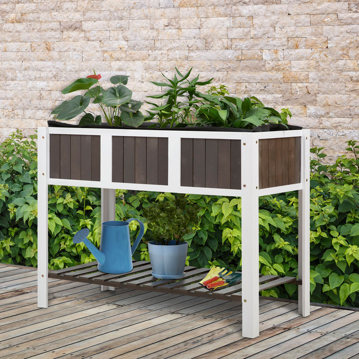 Elevated Wooden Planter Box - Raised Garden Bed with Lower Shelf for Outdoor and Indoor Use, Solid Wood Construction - Ideal for Flowers and Vegetables, 119x57x89cm