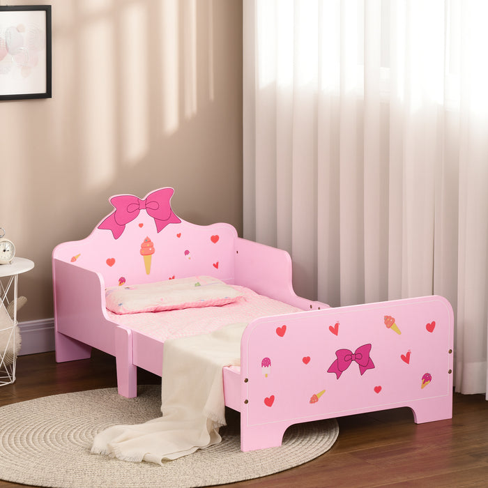 Princess-Themed Toddler Bed with Safety Rails - Adorable Pattern Design, Sturdy Kids Bedroom Furniture - Ideal for Ages 3-6, Charming Pink Color, 143x74x59 cm