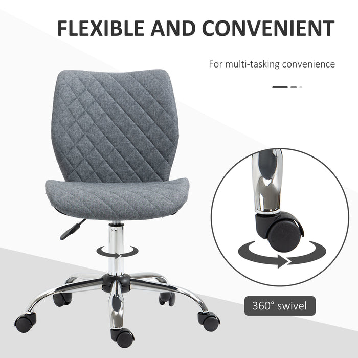 Mid Back Swivel Chair - 360° Rotating, Height Adjustable with Thick Sponge Padding, Linen Fabric in Grey - Ideal for Comfortable Home Office Seating